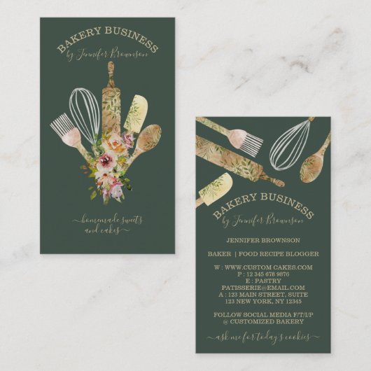 Bakketartikelen Catering Cook Chef verticale snede Visitekaartje (Voorkant / Achterkant)