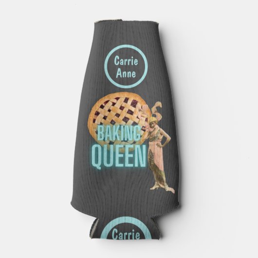 bakkoningin op grijs gepersonaliseerd flesjeskoeler (Voorkant)