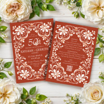 Baksteen Rood Shabby Chic QR Jubileum Uitnodiging