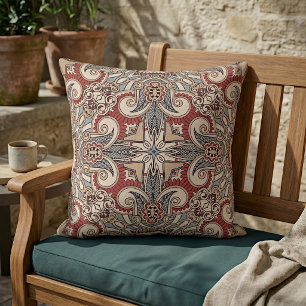 Baksteen Rood Teal Grijs Blauw Taupe Kaleidoscoop Buitenkussen