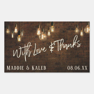 Bakstenen met antieke Edison-verlichting Met liefd Rechthoekige Sticker