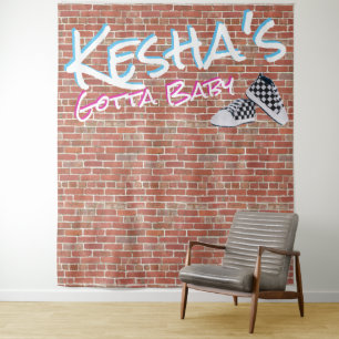 Bakstenen Muur 90's Hip Hop Geslacht Onthulling Fo Wandkleed
