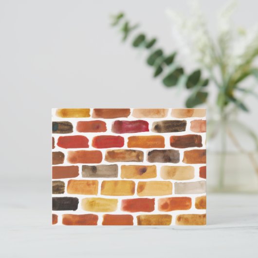 Bakstenen muur in bruine schaduwen, waterverf het briefkaart (Staand voorkant)
