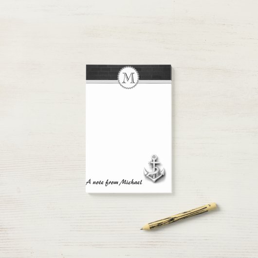 Bakstenen muur nautisch anker monogram post-it® notes (Op bureau)