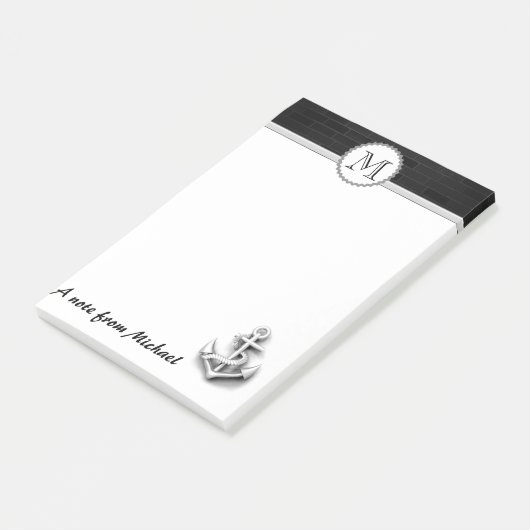 Bakstenen muur nautisch anker monogram post-it® notes (Schuin)