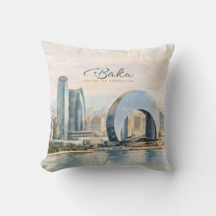 Baku Azerbeidzjan Hoofdstad Aquarel Reis Cadeau Kussen