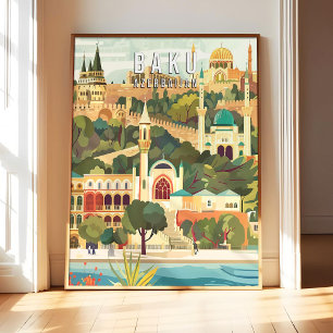 Baku Azerbeidzjan Poster Kunstprint, Stad Retro Vi