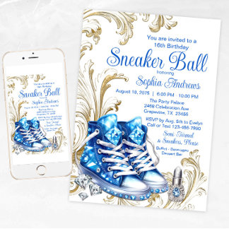 Bal Basket Bleu Or Anniversaire Fête Invitation