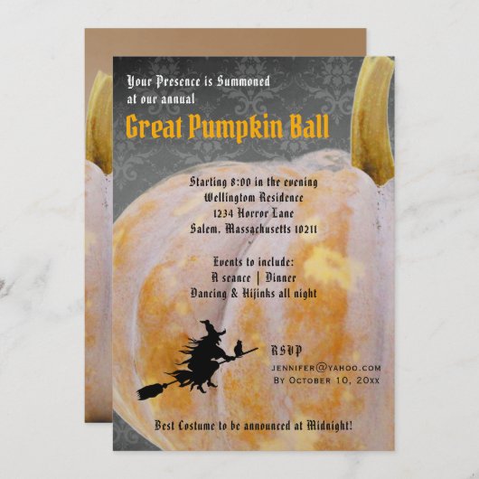 Bal Citrouille Halloween + Menu Invitation Sorcièr (Devant / Derrière)