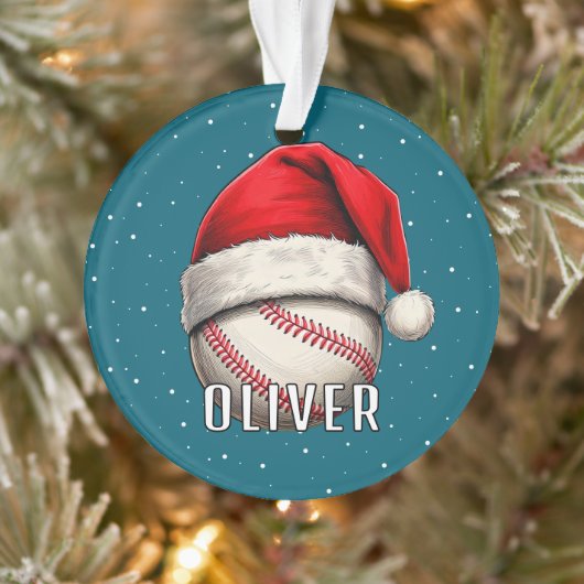 Bal de baseball avec Santa Hat Snowflakes Nom (Arbre)