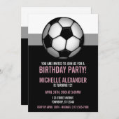 Bal de football rose et noir Invitations d'anniver (Devant / Derrière)