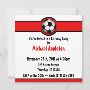 Bal de football rouge Invitations d'anniversaire