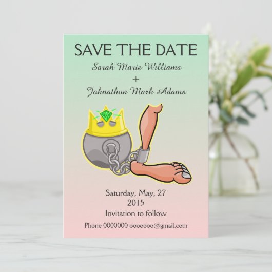bal en ketting slaan de datum op save the date (Staand voorkant)