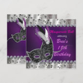 Bal masqué Invitation de fête violet argent (Devant / Derrière)