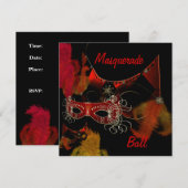 Bal masqué Masques Rouge Noir Invitation Fête (Devant / Derrière)
