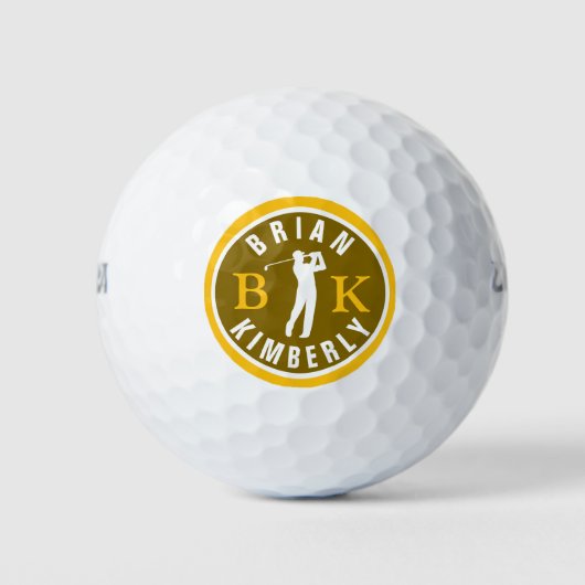 Bal met golfer naam & initialen - cool monogram (Voorkant)