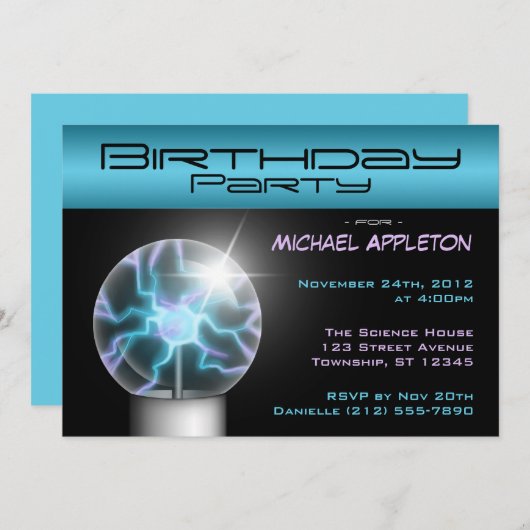 Bal Plasma Bleu Invitations de fête d'anniversaire (Devant / Derrière)