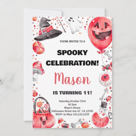 Bal rouge Halloween Invitations d'anniversaire (Devant)