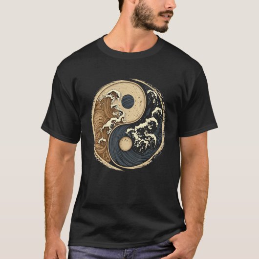 Balance and Harmony Yin Yang Symbol with Waves 2 T-shirt (Voorkant)
