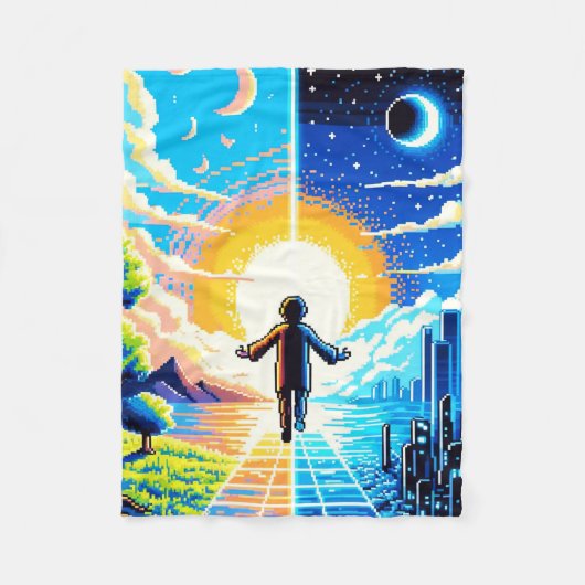 Balance of Worlds - Futuristische Pixel Art Tech Fleece Deken (Voorkant)