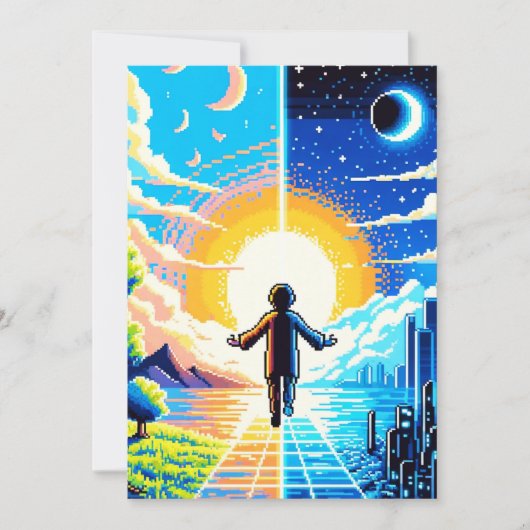 Balance of Worlds - Futuristische Pixel Art Tech Kaart (Voorkant)