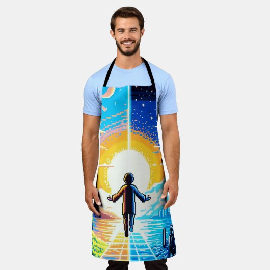 Balance of Worlds - Futuristische Pixel Art Tech Schort (Gedragen)