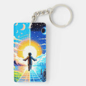 Balance of Worlds - Futuristische Pixel Art Tech Sleutelhanger (achterkant)