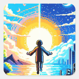 Balance of Worlds - Futuristische Pixel Art Tech Vierkante Sticker
