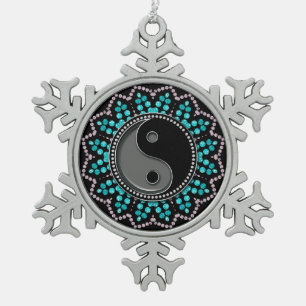 Balance YinYang Aqua Black New age Sparkle Tin Sneeuwvlok Ornament