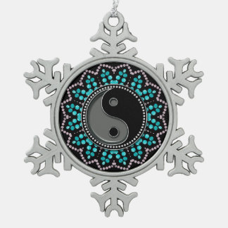 Balance YinYang Aqua Black New age Sparkle Tin Sneeuwvlok Ornament