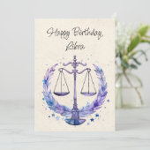 Balance Zodiac Aquarelle Carte Plat Anniversaire (Debout devant)
