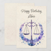 Balance Zodiac Aquarelle Carte Plat Anniversaire (Devant / Derrière)