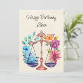 Balance Zodiac Aquarelle Carte Plat Anniversaire (Debout devant)