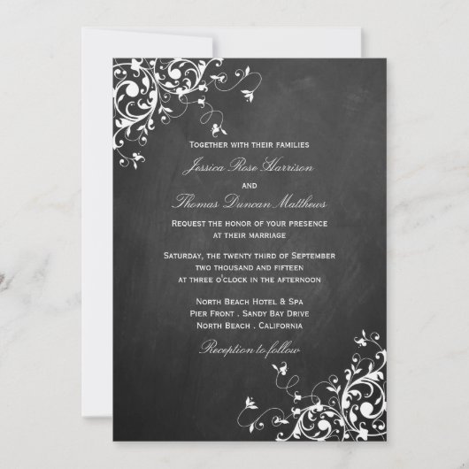 Balayades blanches sur les invitations de mariage (Devant)