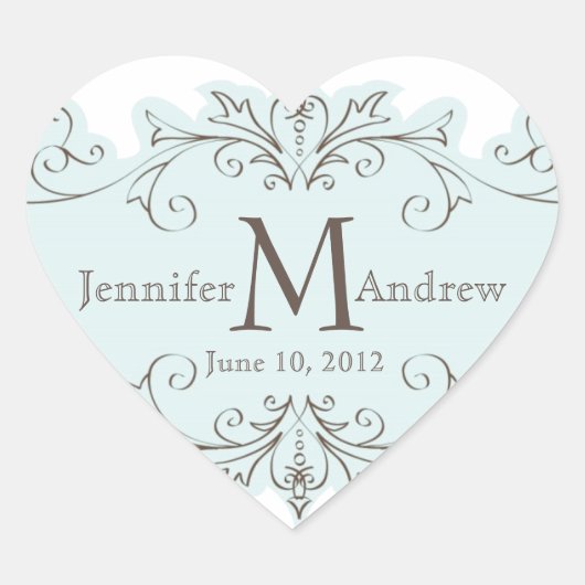 Balayage bleu Monogramme Mariage Favoriser Sticker (Devant)