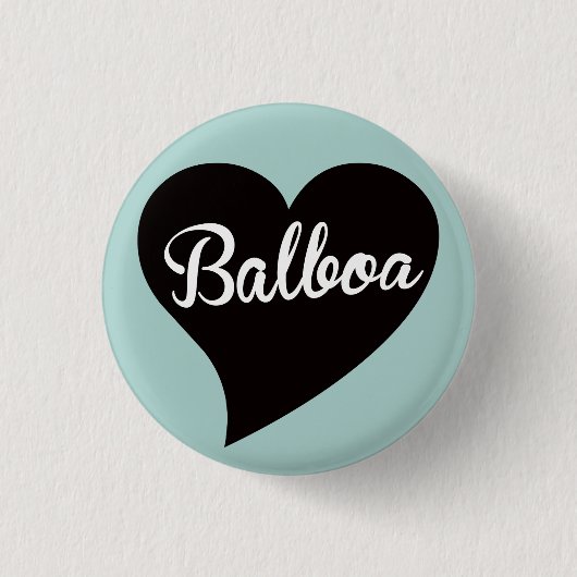 Balboa Black Heart Powder Blue Ronde Button 3,2 Cm (Voorkant)