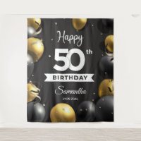 Balck and gold balloons 50th birthday backdrop