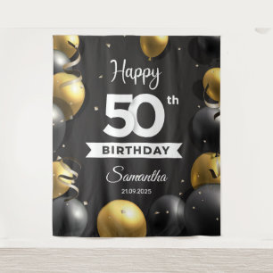 Balck and gold balloons 50th birthday backdrop wandkleed