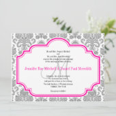 Balck Damask Hot Pink White Wedding Invitations Kaart (Staand voorkant)