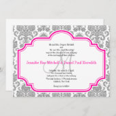 Balck Damask Hot Rose White Wedding Invitations (Devant / Derrière)