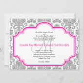 Balck Damask Hot Rose White Wedding Invitations (Devant)