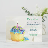 Balcon blanc bleu cupcake Anniversaire Invitation (Debout devant)