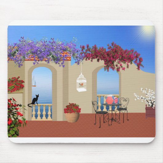 Balcony Buiten Flowers Table Tranquility Seaside. Muismat (Voorkant)
