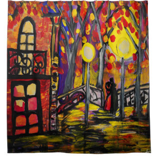 Balcony in het avondgordijn van de douche douchegordijn