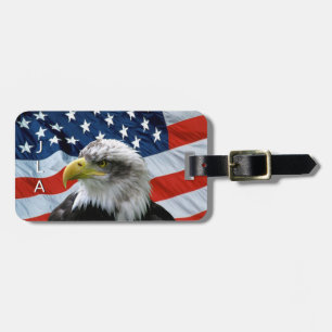 Bald Eagle American Flag Monogram Bagagelabel