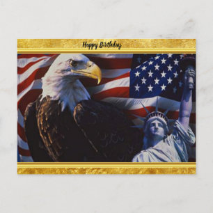 Bald Eagle an Statue of Liberty an American flag Briefkaart