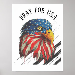 Bald Eagle Bird USA Flag Crying Pray for USA Poster