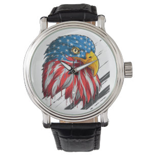 Bald Eagle Bird USA Flag Crying Symbol Horloge