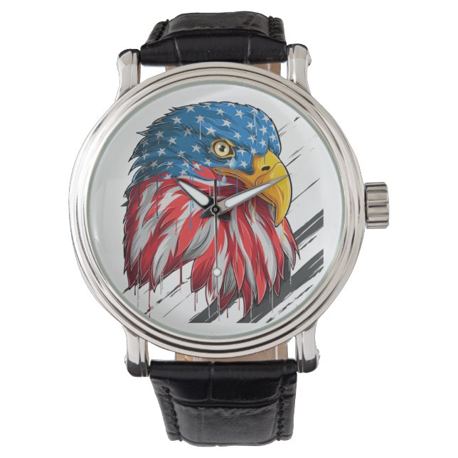 Bald Eagle Bird USA Flag Crying Symbol Horloge (Voorkant)