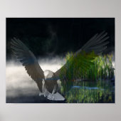 Bald Eagle Cattails Mist Pond Fantasy Art Poster (Voorkant)